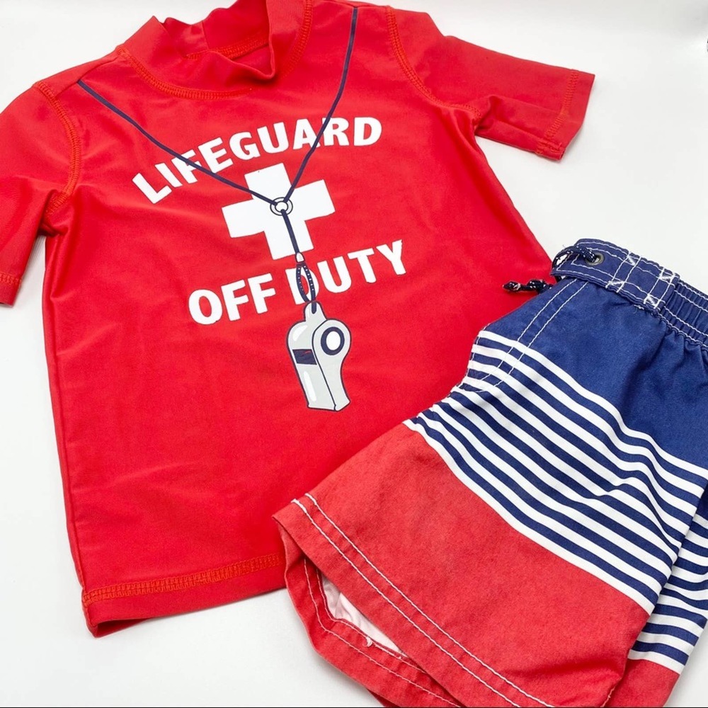 Carter’s 2T/24 mo lifeguard swim trunks rash guard